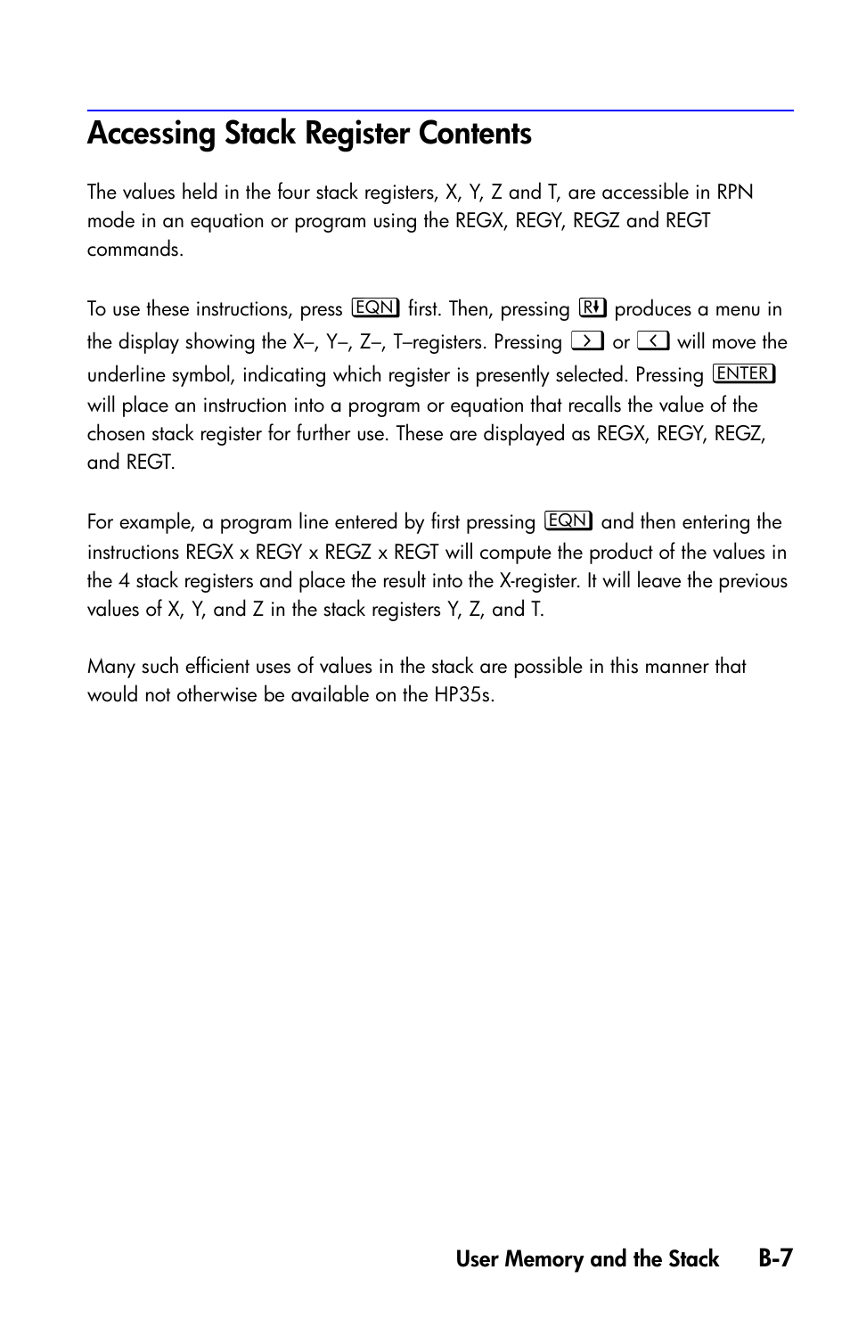 Accessing stack register contents | HP 35s Scientific Calculator User Manual | Page 307 / 382