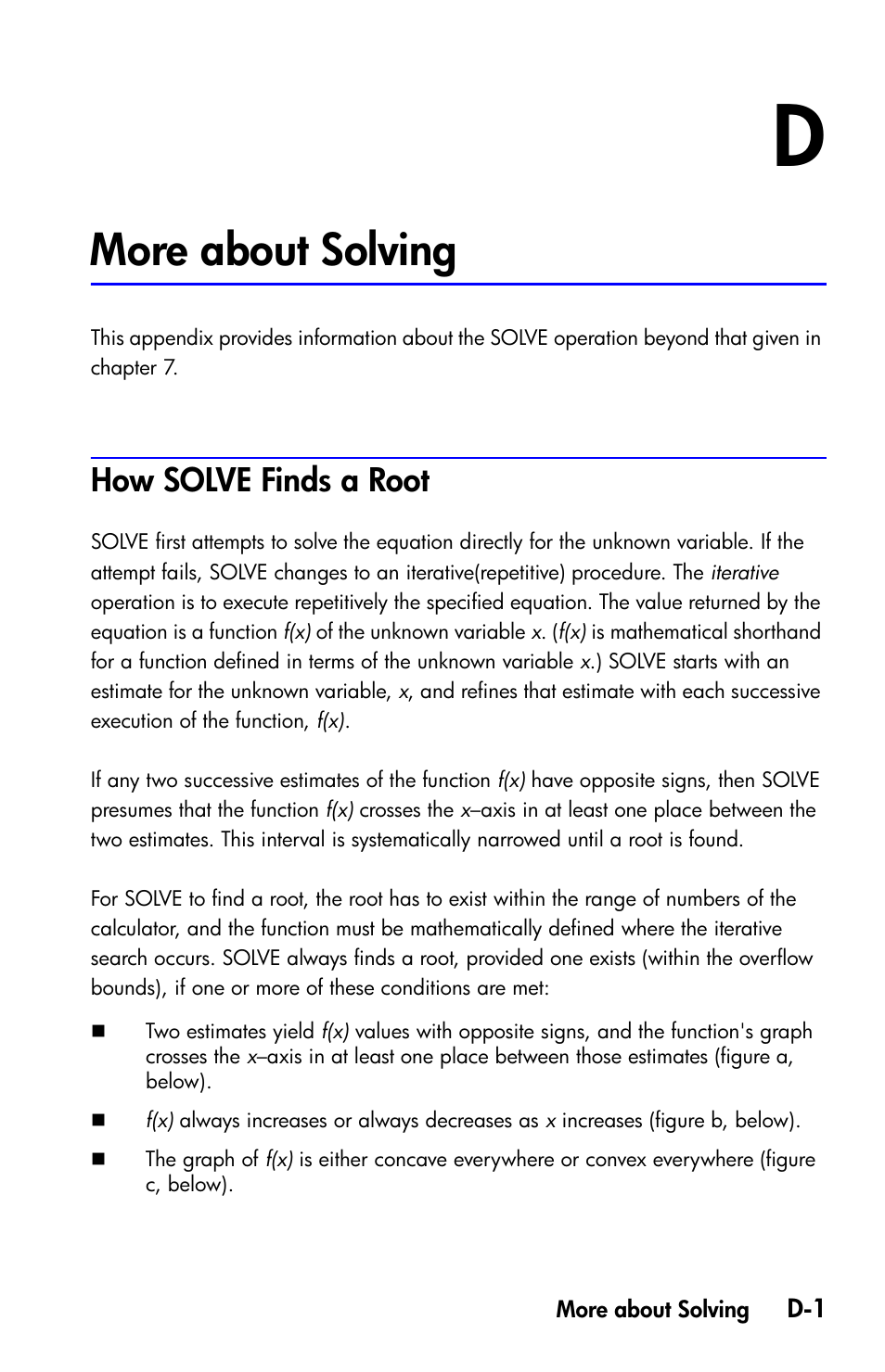 More about solving, How solve finds a root | HP 35s Scientific Calculator User Manual | Page 323 / 382