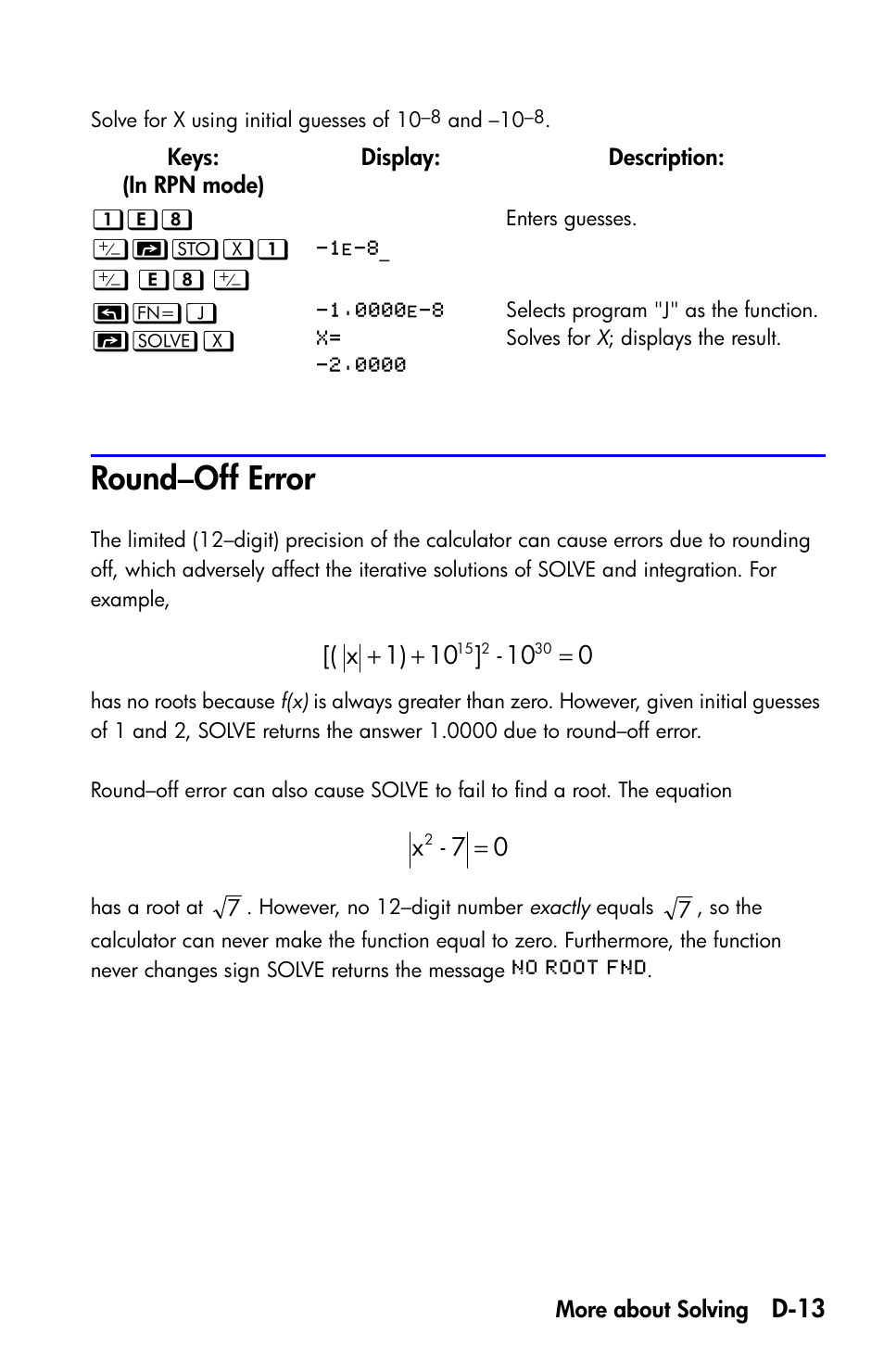 Round-off error, Round–off error | HP 35s Scientific Calculator User Manual | Page 335 / 382