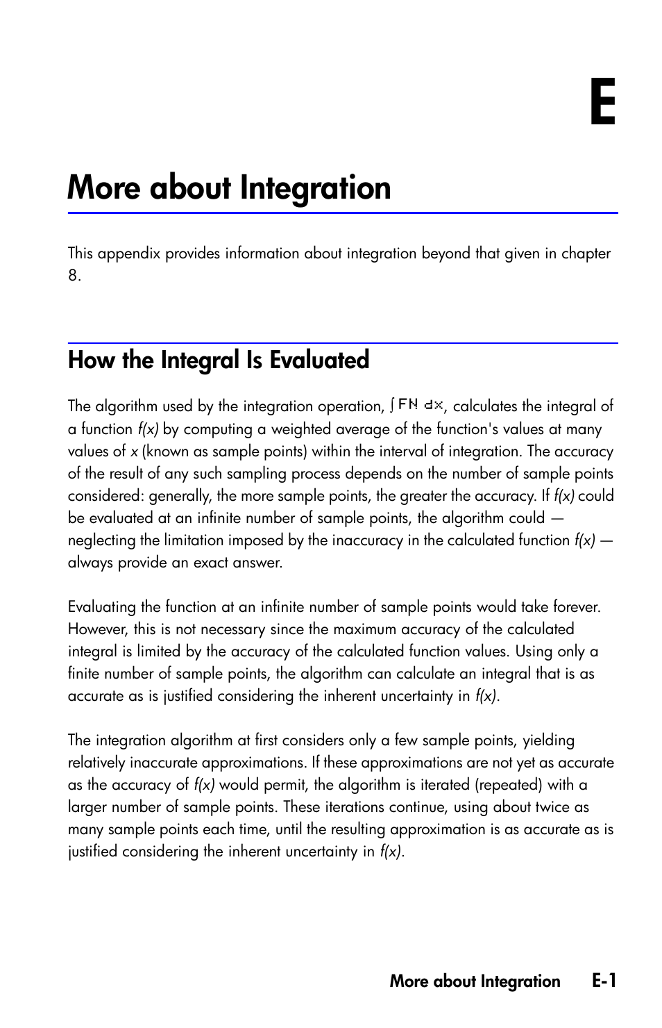 More about integration, How the integral is evaluated | HP 35s Scientific Calculator User Manual | Page 337 / 382