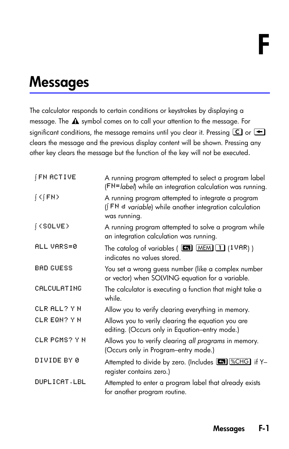 Messages | HP 35s Scientific Calculator User Manual | Page 347 / 382