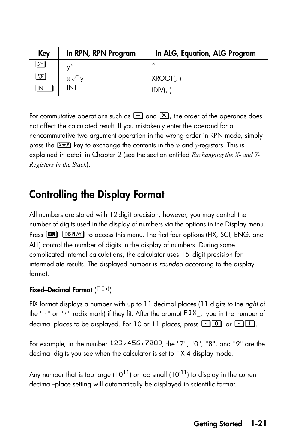 Controlling the display format | HP 35s Scientific Calculator User Manual | Page 37 / 382