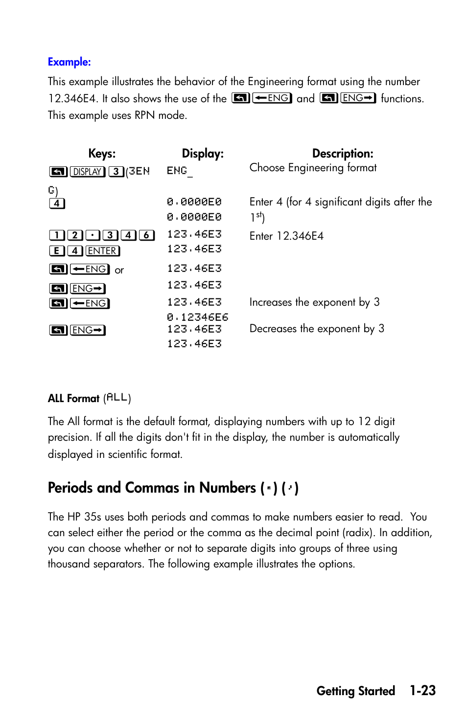 Periods and commas in numbers (') (,), Periods and commas in numbers, Periods and commas in numbers (  ) (  ) | HP 35s Scientific Calculator User Manual | Page 39 / 382