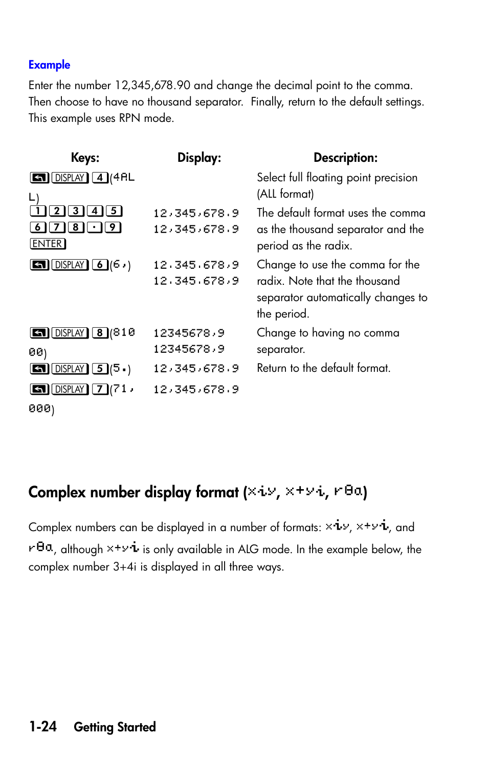 Complex number display format (xy, x+y, r·‚), Complex number display format, Complex number display format (   ,  ,  ) | HP 35s Scientific Calculator User Manual | Page 40 / 382