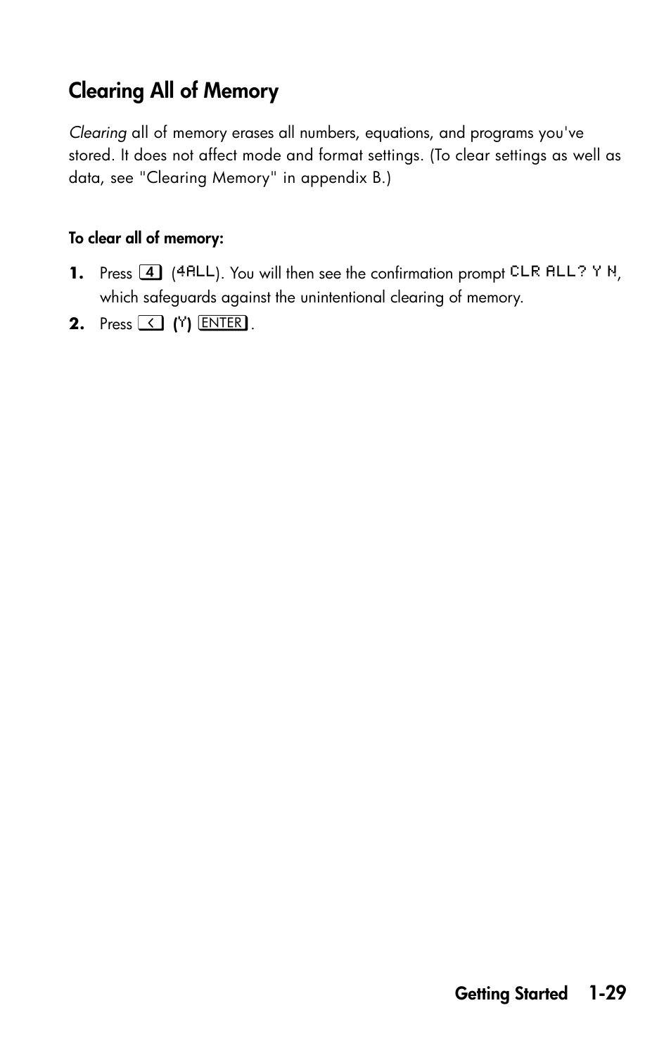 Clearing all of memory | HP 35s Scientific Calculator User Manual | Page 45 / 382