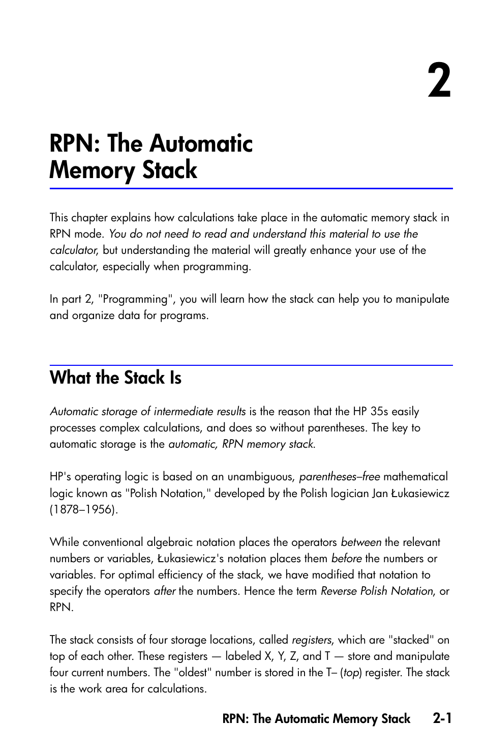 Rpn: the automatic memory stack, What the stack is | HP 35s Scientific Calculator User Manual | Page 47 / 382