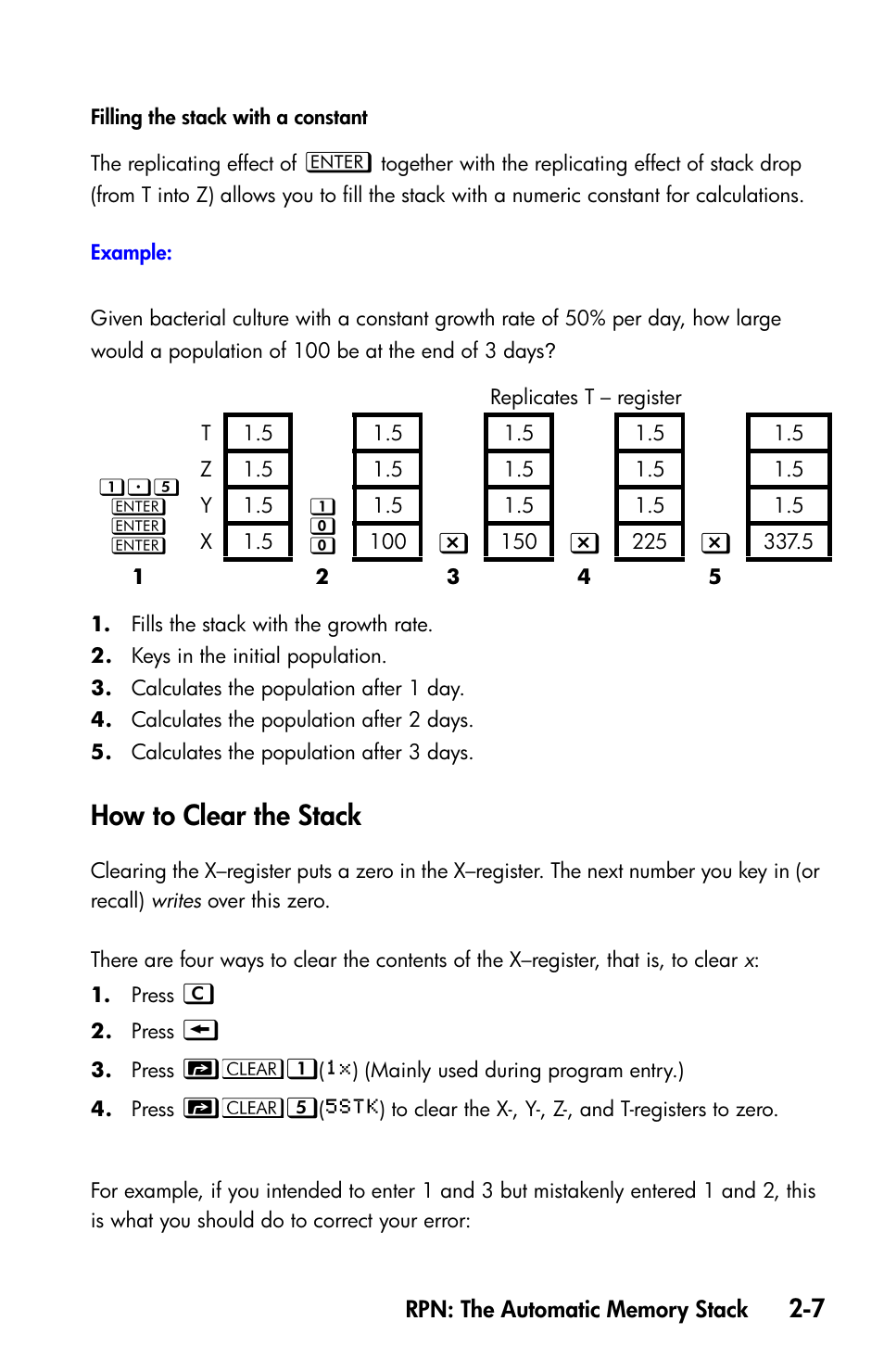 How to clear the stack | HP 35s Scientific Calculator User Manual | Page 53 / 382