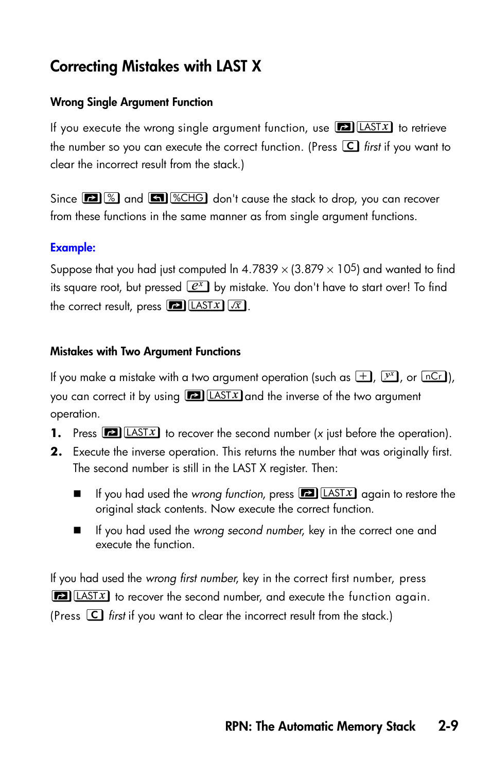 Correcting mistakes with last x | HP 35s Scientific Calculator User Manual | Page 55 / 382