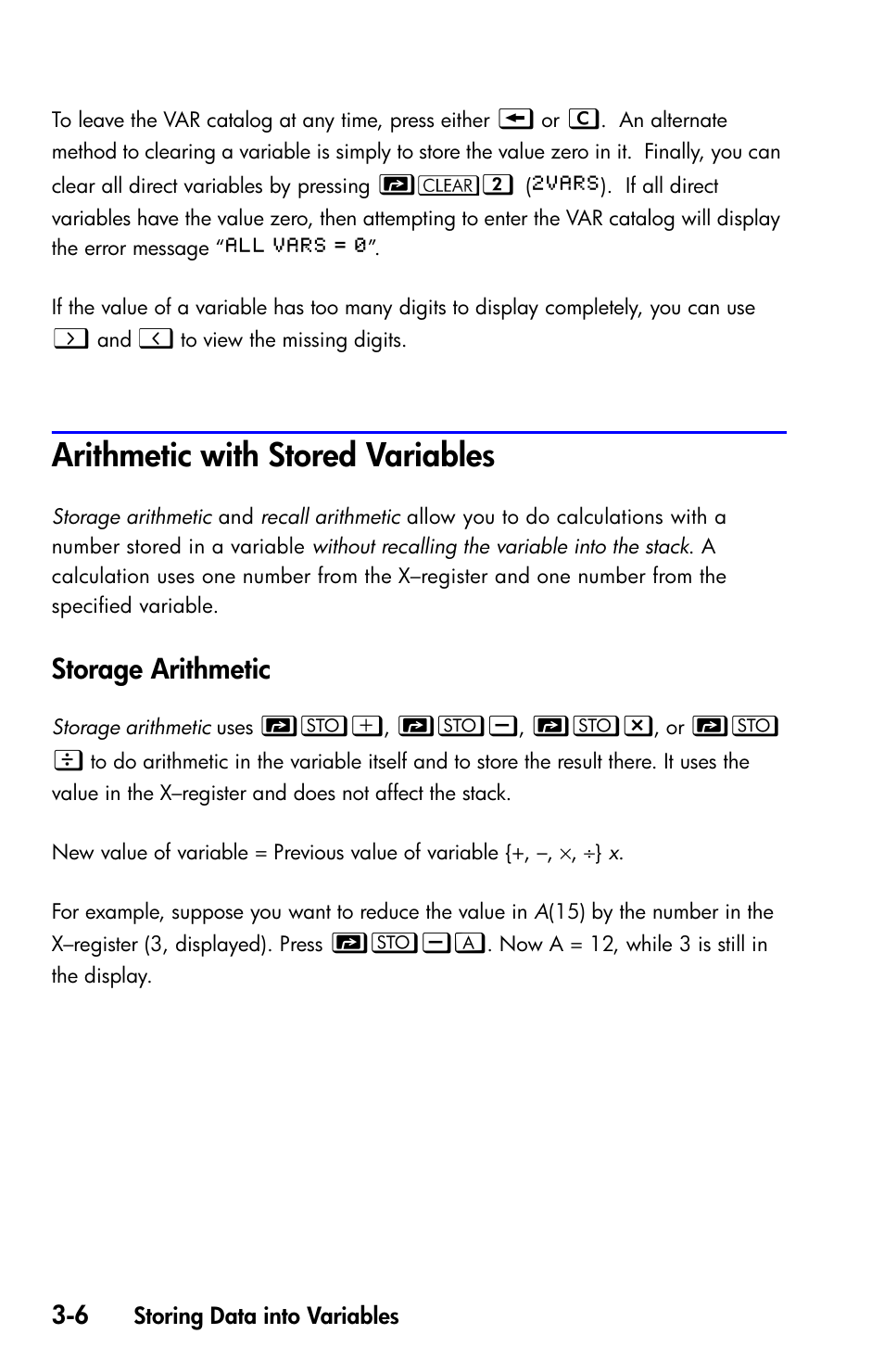 Arithmetic with stored variables, Storage arithmetic | HP 35s Scientific Calculator User Manual | Page 70 / 382