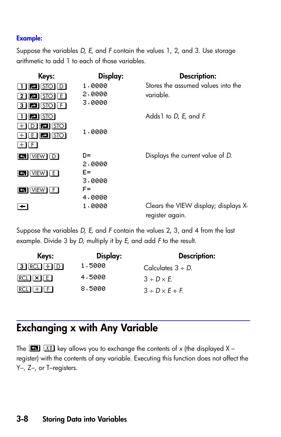 Exchanging x with any variable | HP 35s Scientific Calculator User Manual | Page 72 / 382