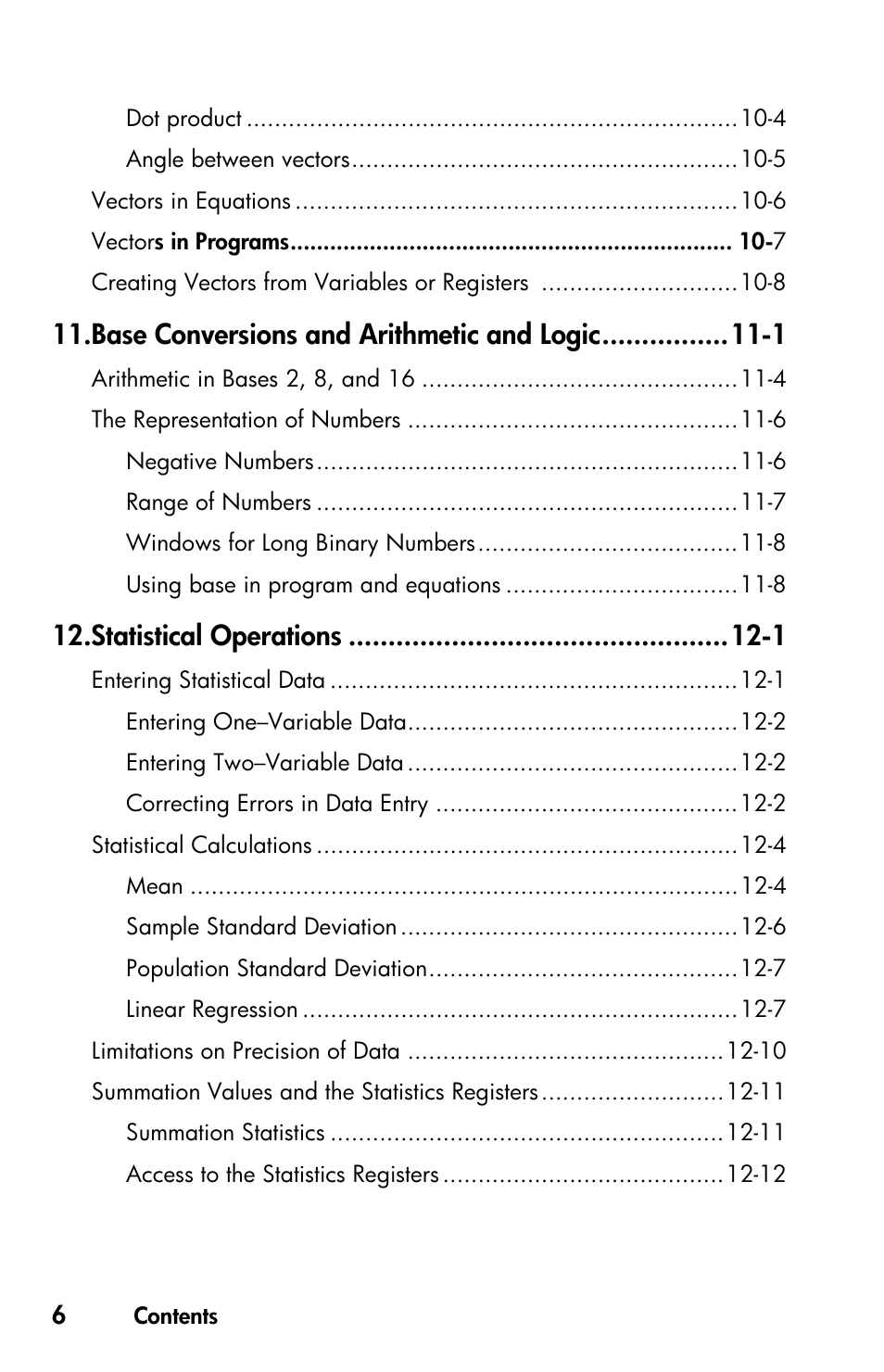 Base conversions and arithm etic and logic -1, Statistical opera tions -1 | HP 35s Scientific Calculator User Manual | Page 8 / 382