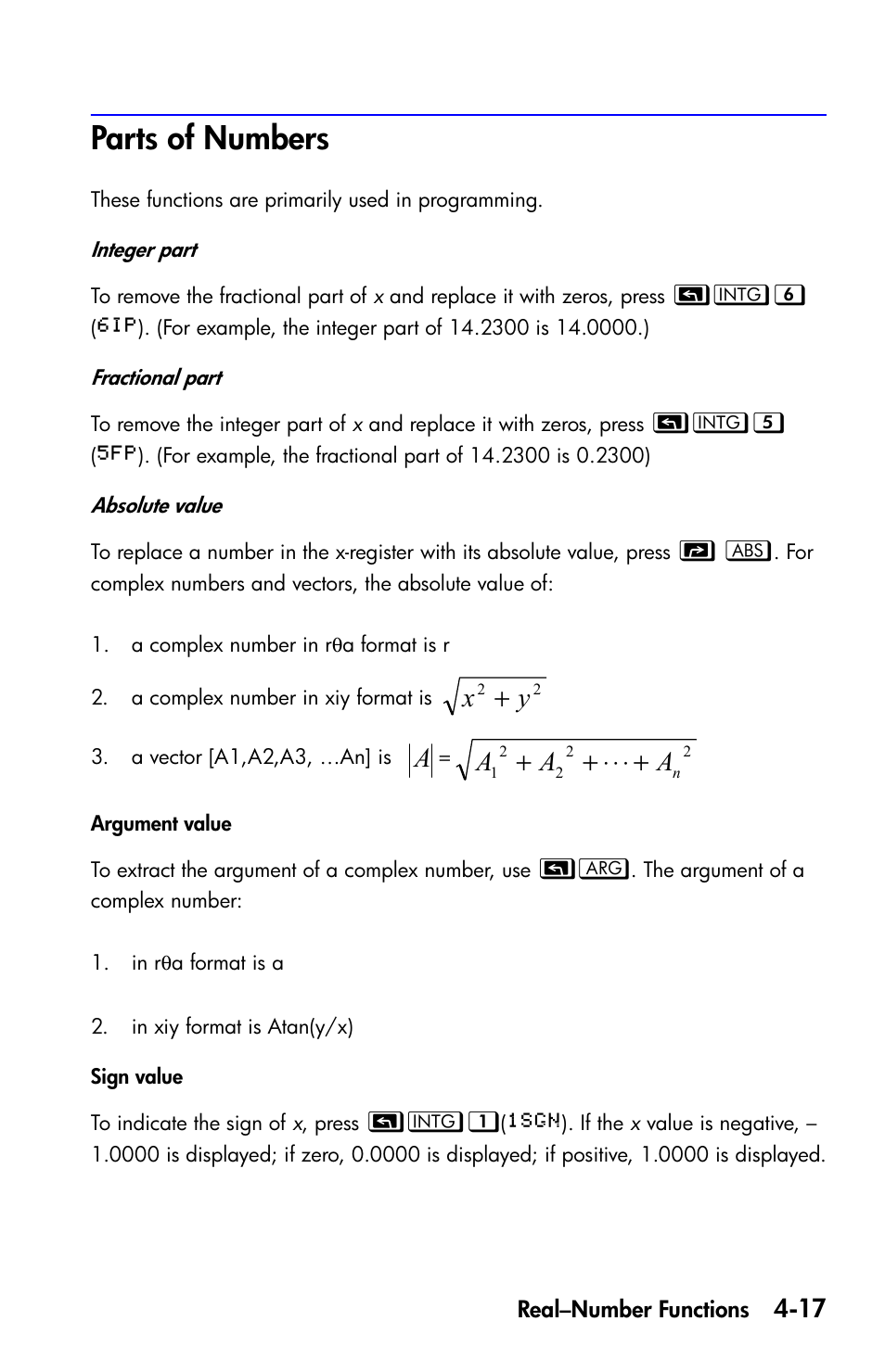 Parts of numbers, Yx + a | HP 35s Scientific Calculator User Manual | Page 91 / 382