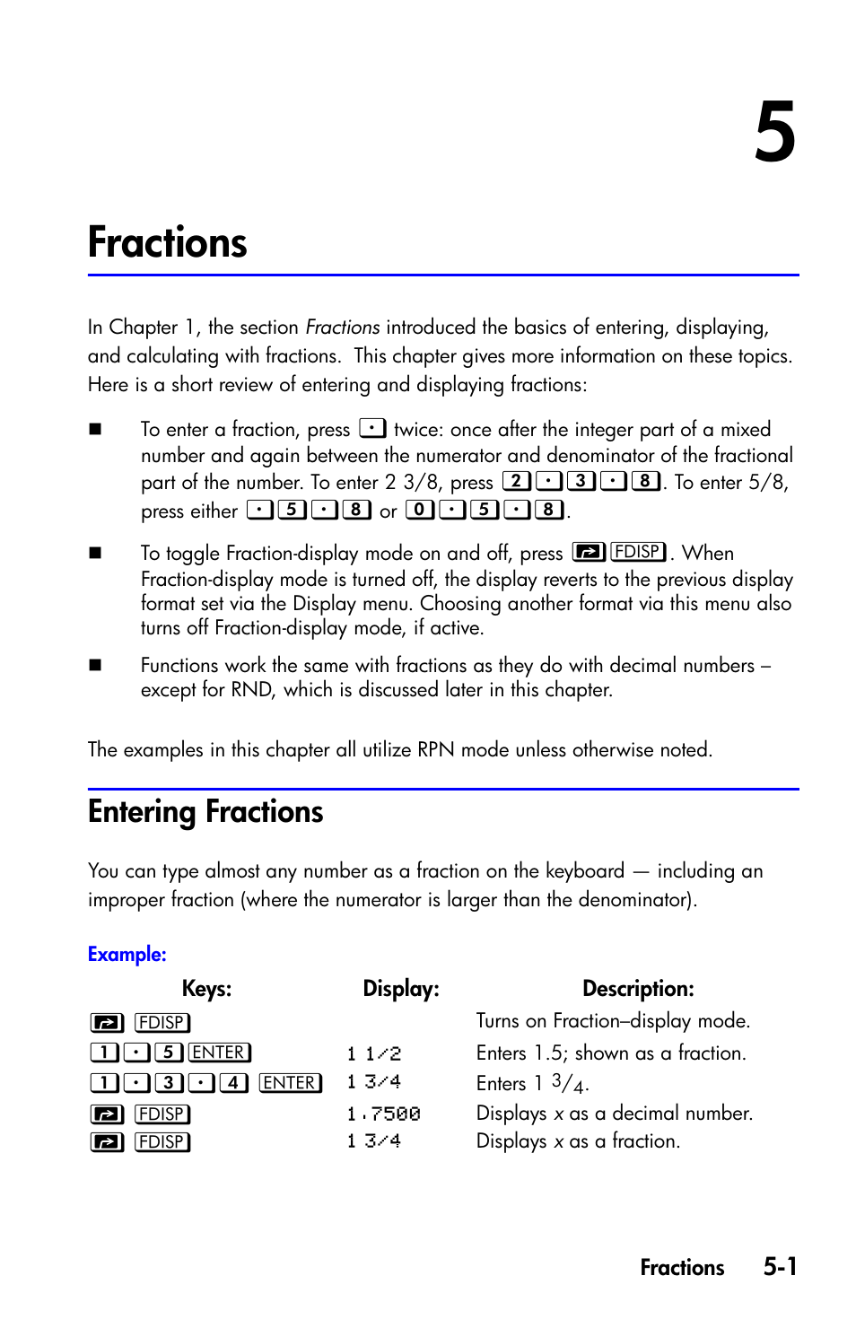 Fractions, Entering fractions | HP 35s Scientific Calculator User Manual | Page 93 / 382