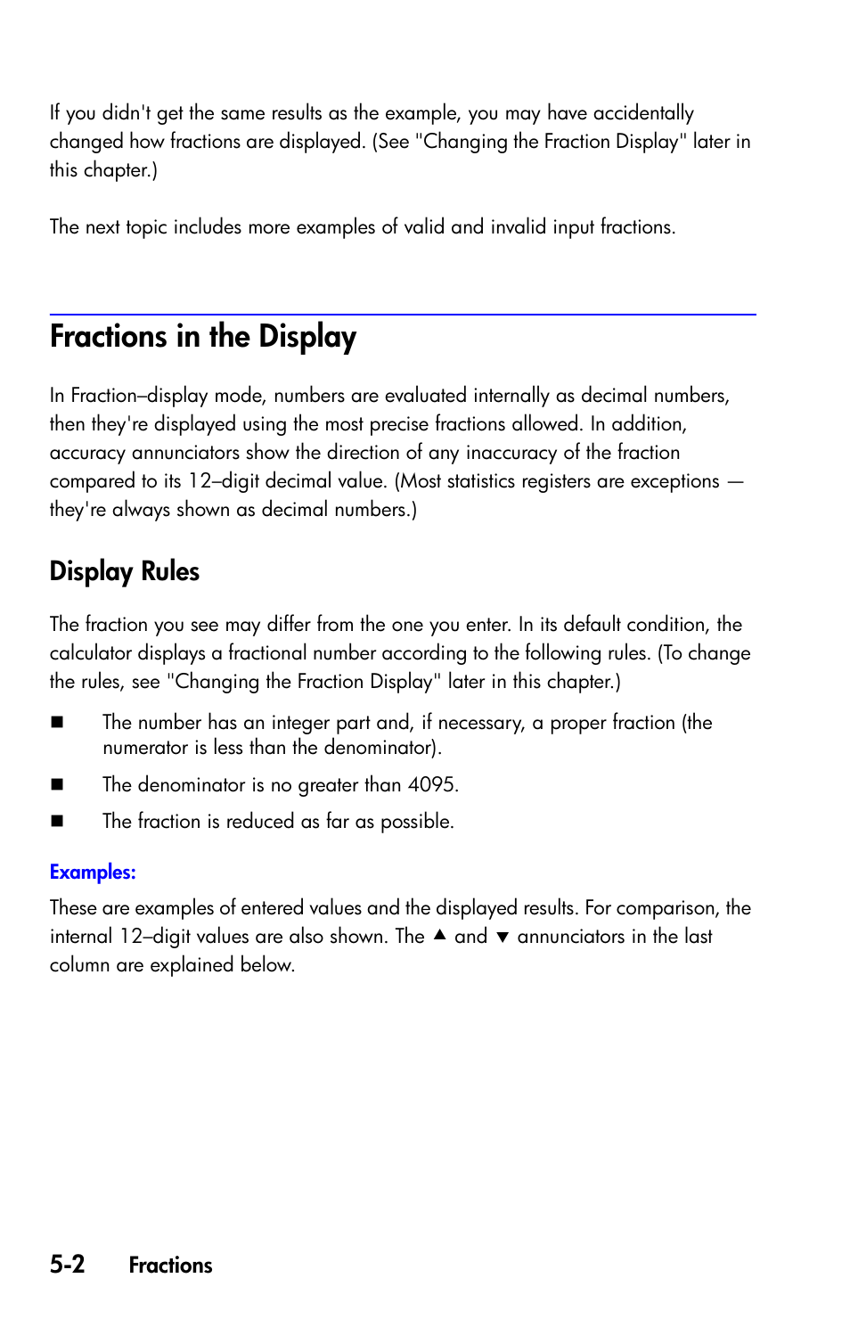 Fractions in the display, Display rules | HP 35s Scientific Calculator User Manual | Page 94 / 382