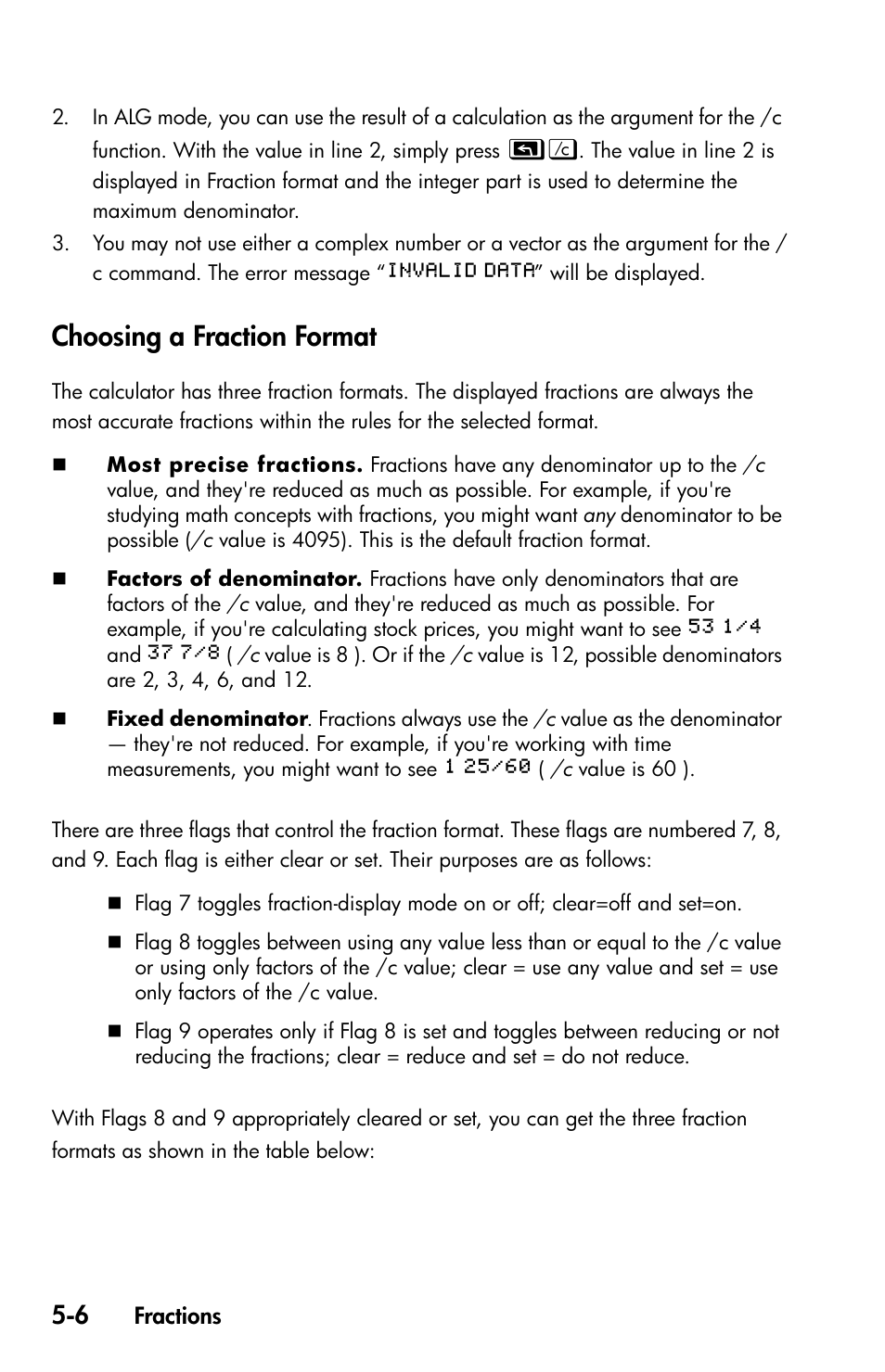 Choosing a fraction format | HP 35s Scientific Calculator User Manual | Page 98 / 382