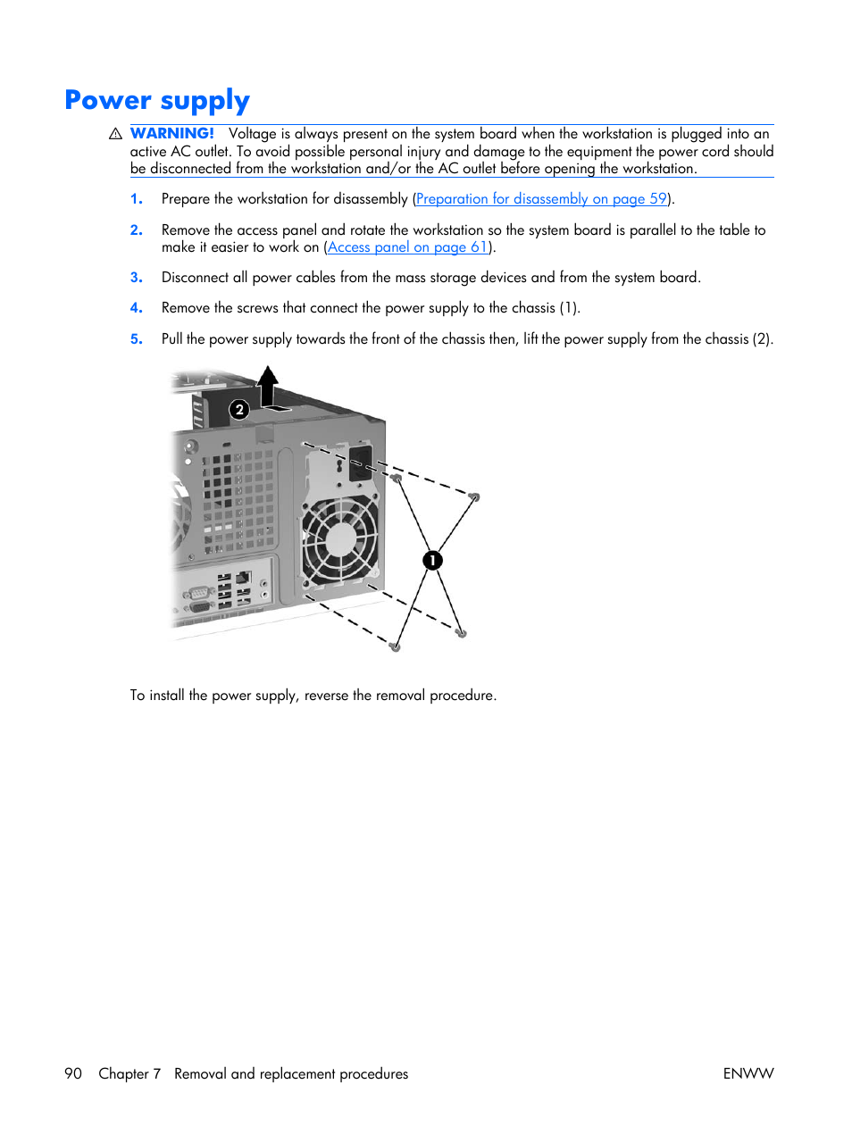 Power supply | HP XW3400 User Manual | Page 100 / 182