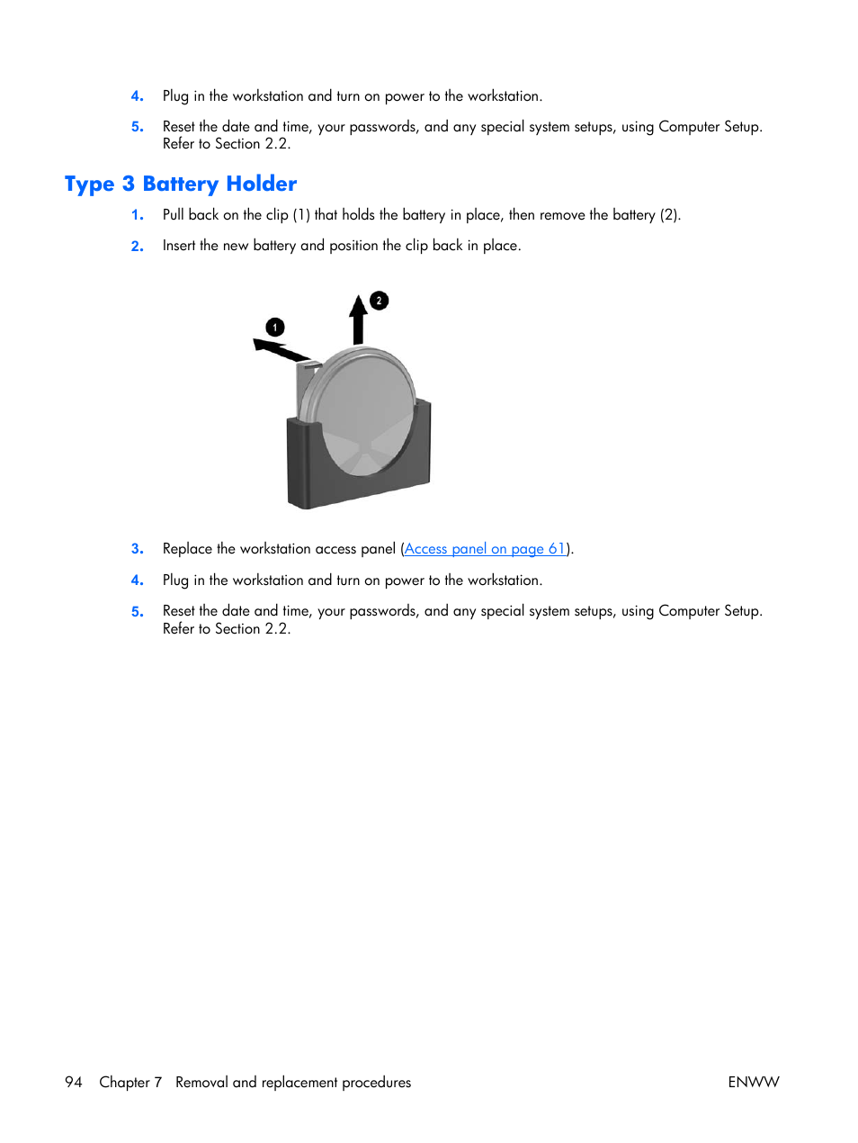 Type 3 battery holder | HP XW3400 User Manual | Page 104 / 182