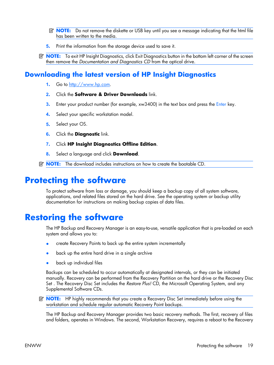 Protecting the software, Restoring the software | HP XW3400 User Manual | Page 29 / 182