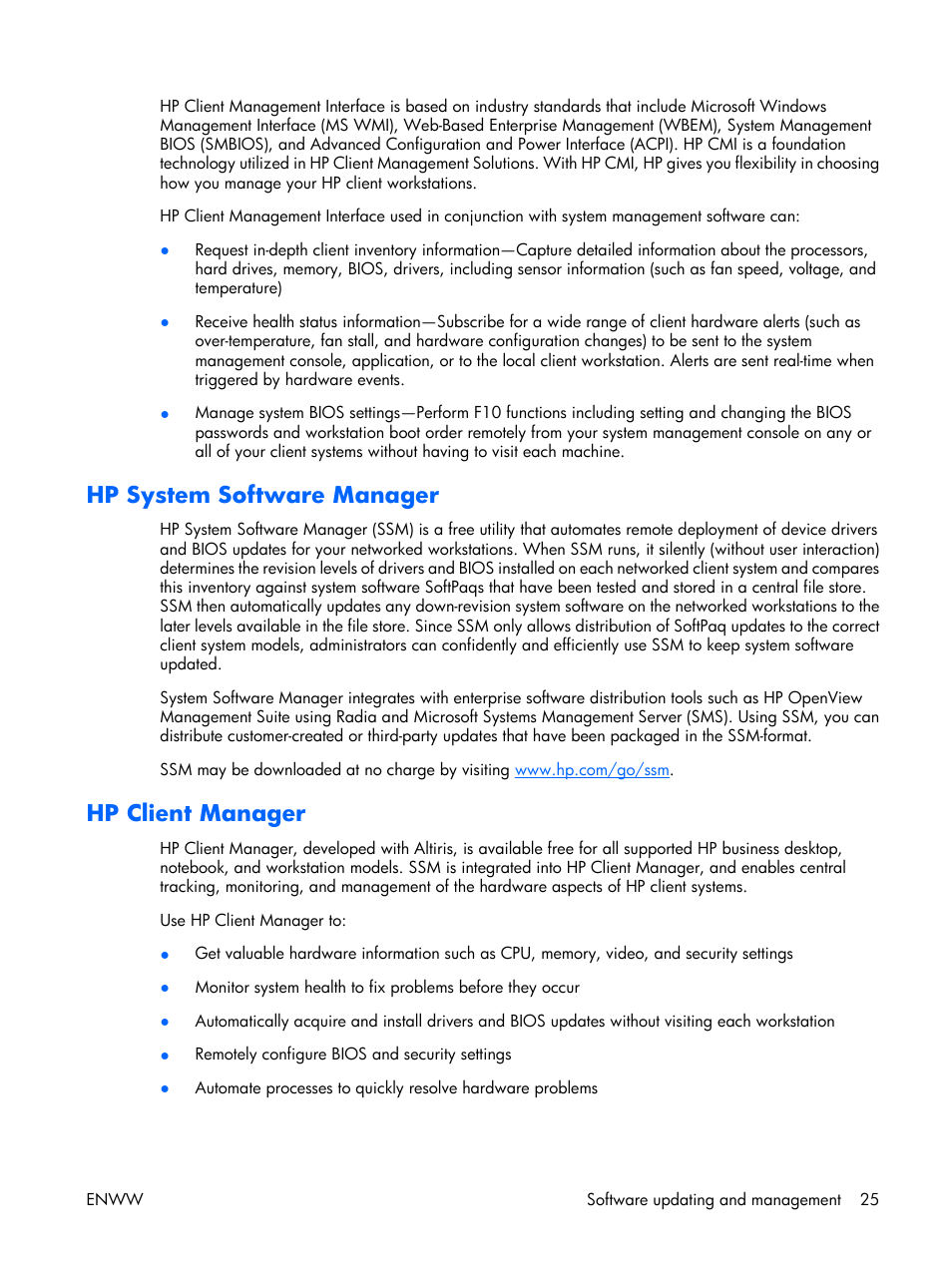 Hp system software manager, Hp client manager | HP XW3400 User Manual | Page 35 / 182