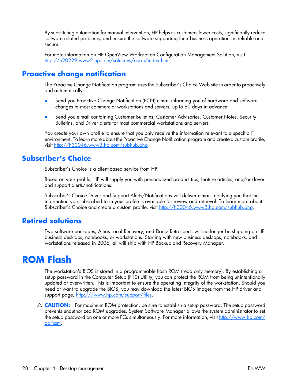 Proactive change notification, Subscriber’s choice, Retired solutions | Rom flash | HP XW3400 User Manual | Page 38 / 182