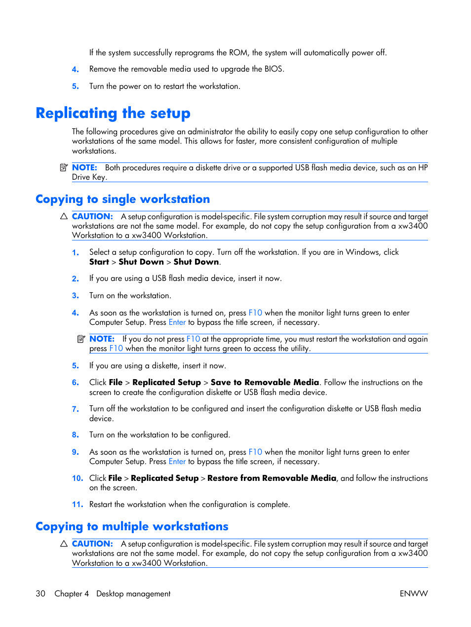 Replicating the setup, Copying to single workstation, Copying to multiple workstations | HP XW3400 User Manual | Page 40 / 182
