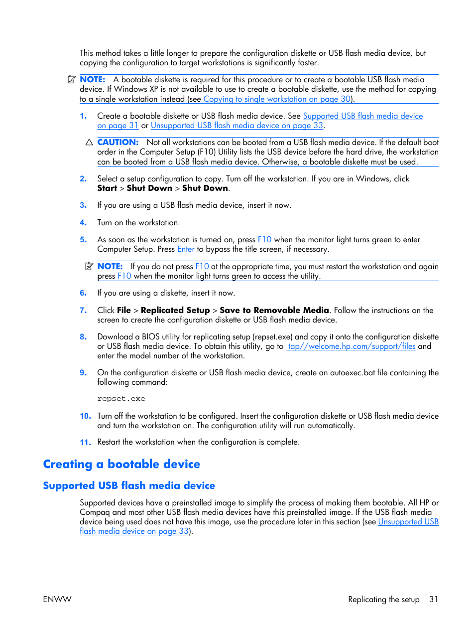 Creating a bootable device, Supported usb flash media device | HP XW3400 User Manual | Page 41 / 182