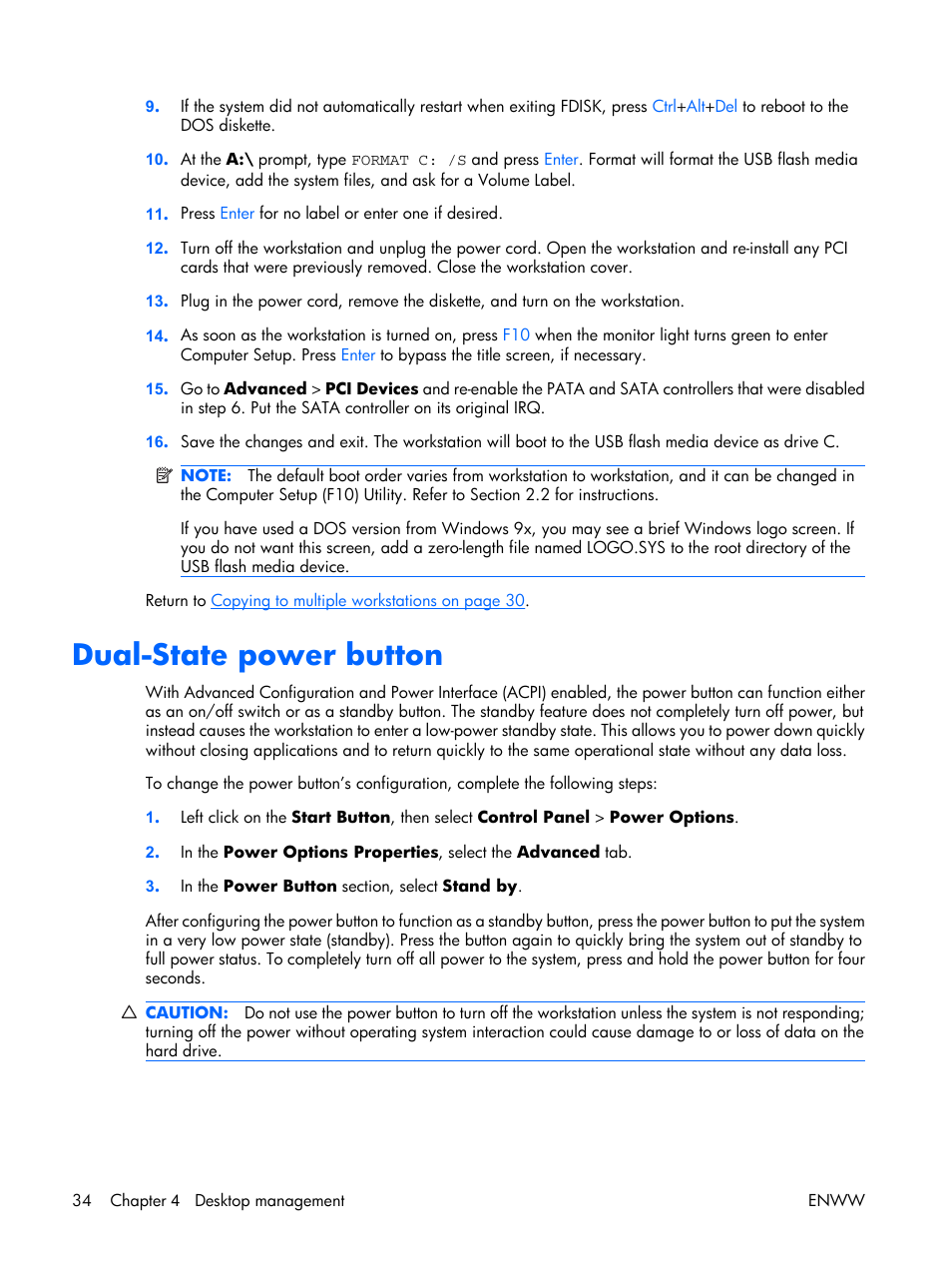 Dual-state power button | HP XW3400 User Manual | Page 44 / 182