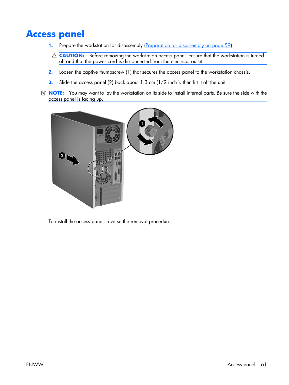 Access panel | HP XW3400 User Manual | Page 71 / 182