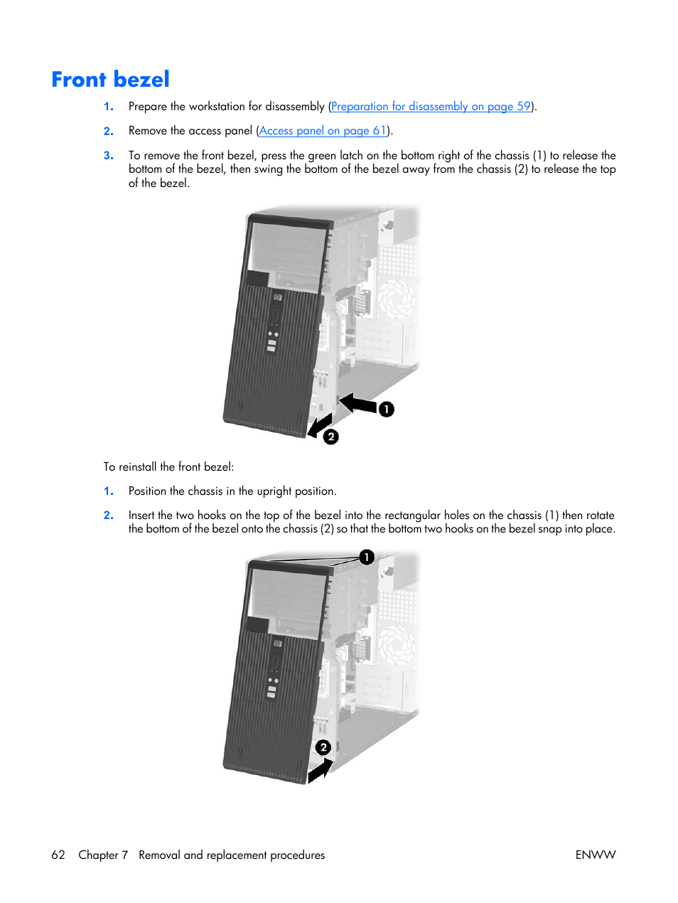Front bezel | HP XW3400 User Manual | Page 72 / 182