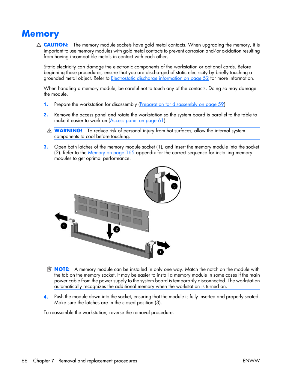 Memory | HP XW3400 User Manual | Page 76 / 182