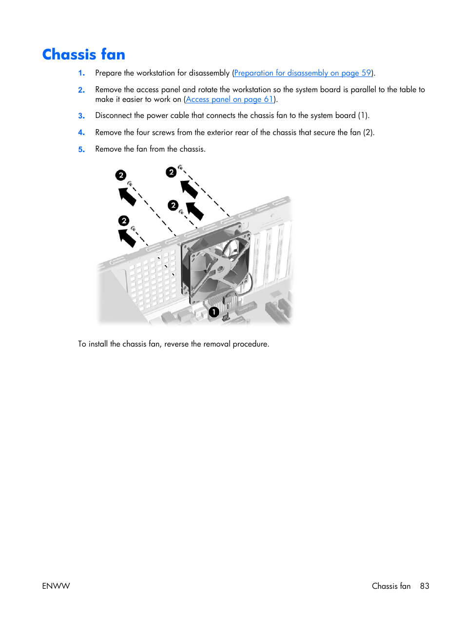 Chassis fan | HP XW3400 User Manual | Page 93 / 182