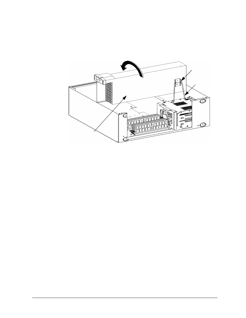 Figure48. propping up the power supply, Closing the system, Tighten both captive screws in place as seen in | Removing the power supply, To remove the power supply follow these steps, Figure 4-8.. propping up the power supply | HP B1000 User Manual | Page 103 / 239