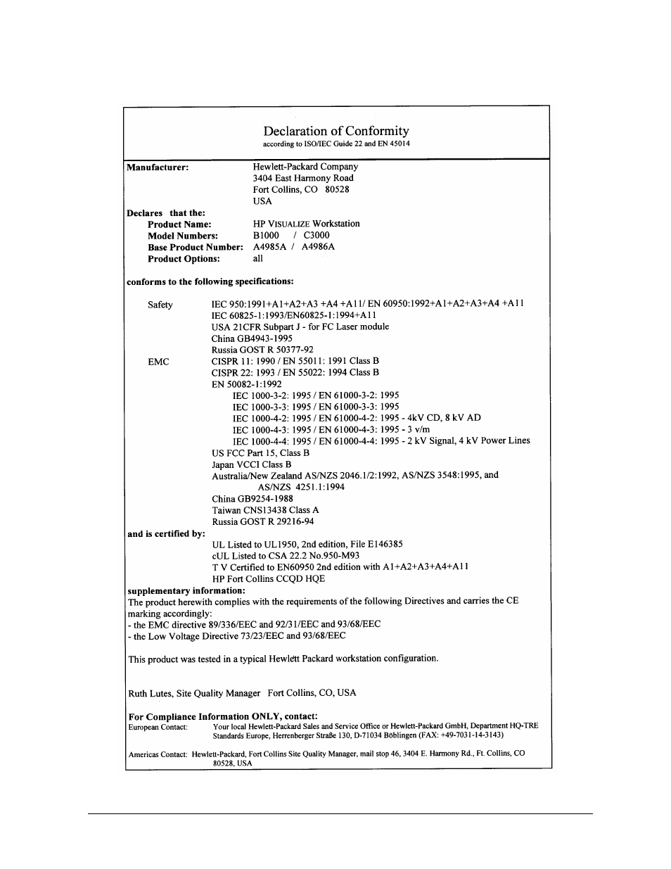 B1000/c3000:declaration of conformity | HP B1000 User Manual | Page 193 / 239