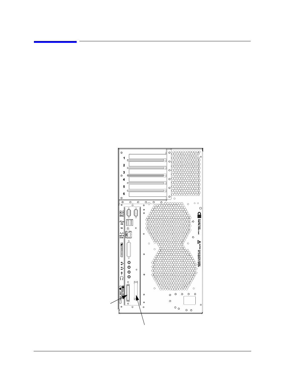 Scsi:connecting to the ports, System scsi port connection, The system contains two scsi connectors | Figureb1. scsi ports, Connecting to the scsi ports, Figure b-1.. scsi ports | HP B1000 User Manual | Page 212 / 239