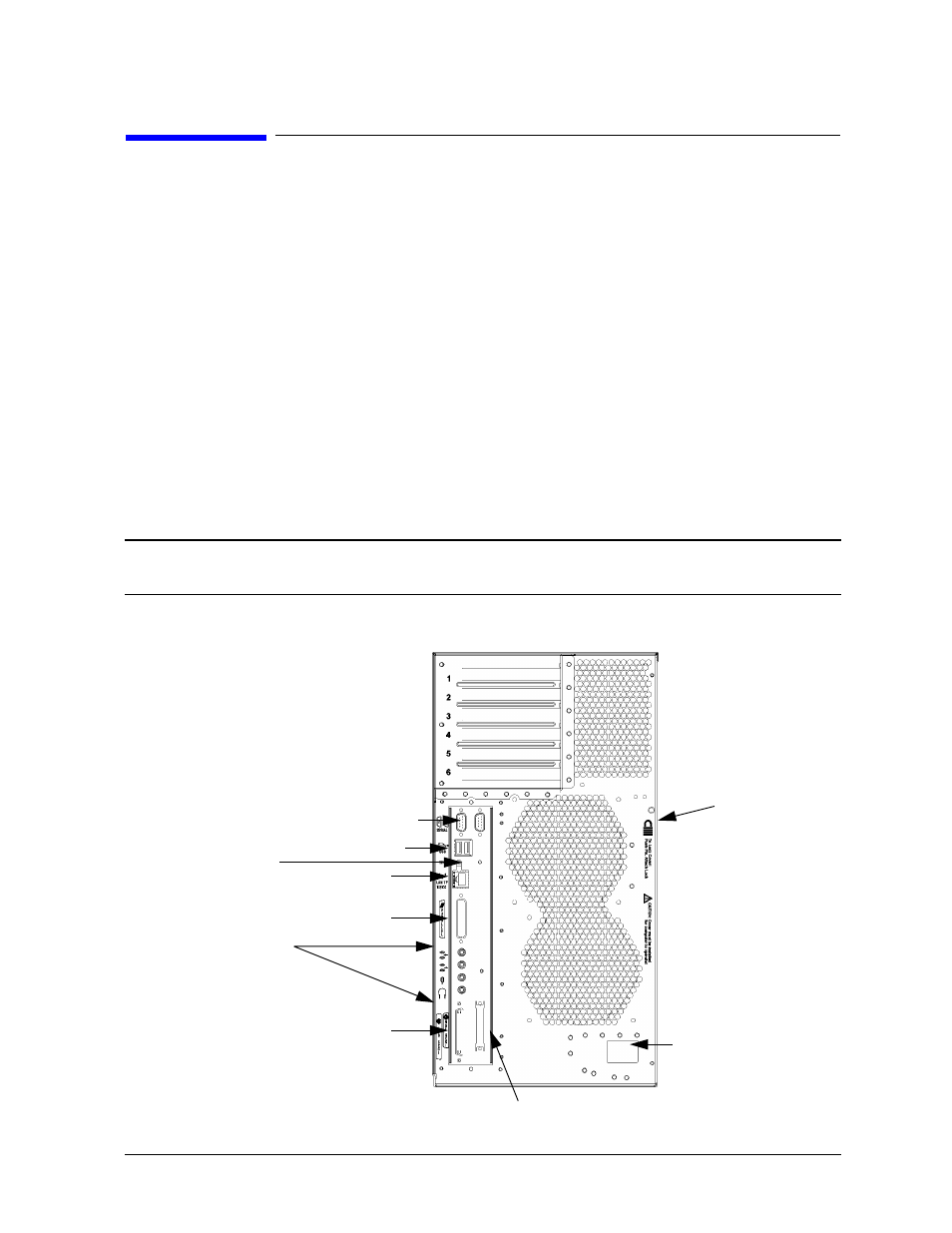 Rear panel connectors, Two serial ports (rs-232), Two universal serial bus ports (usb) | Lan connector, 10 baset/100 baset, Hp parallel ieee 1284 (printer) connector, Ultra2 wide lvd (low voltage differential) scsi, Ultra narrow single-ended (nse) scsi, Toc (transfer of control) button, Ac power cord connector, Security loop | HP B1000 User Manual | Page 25 / 239