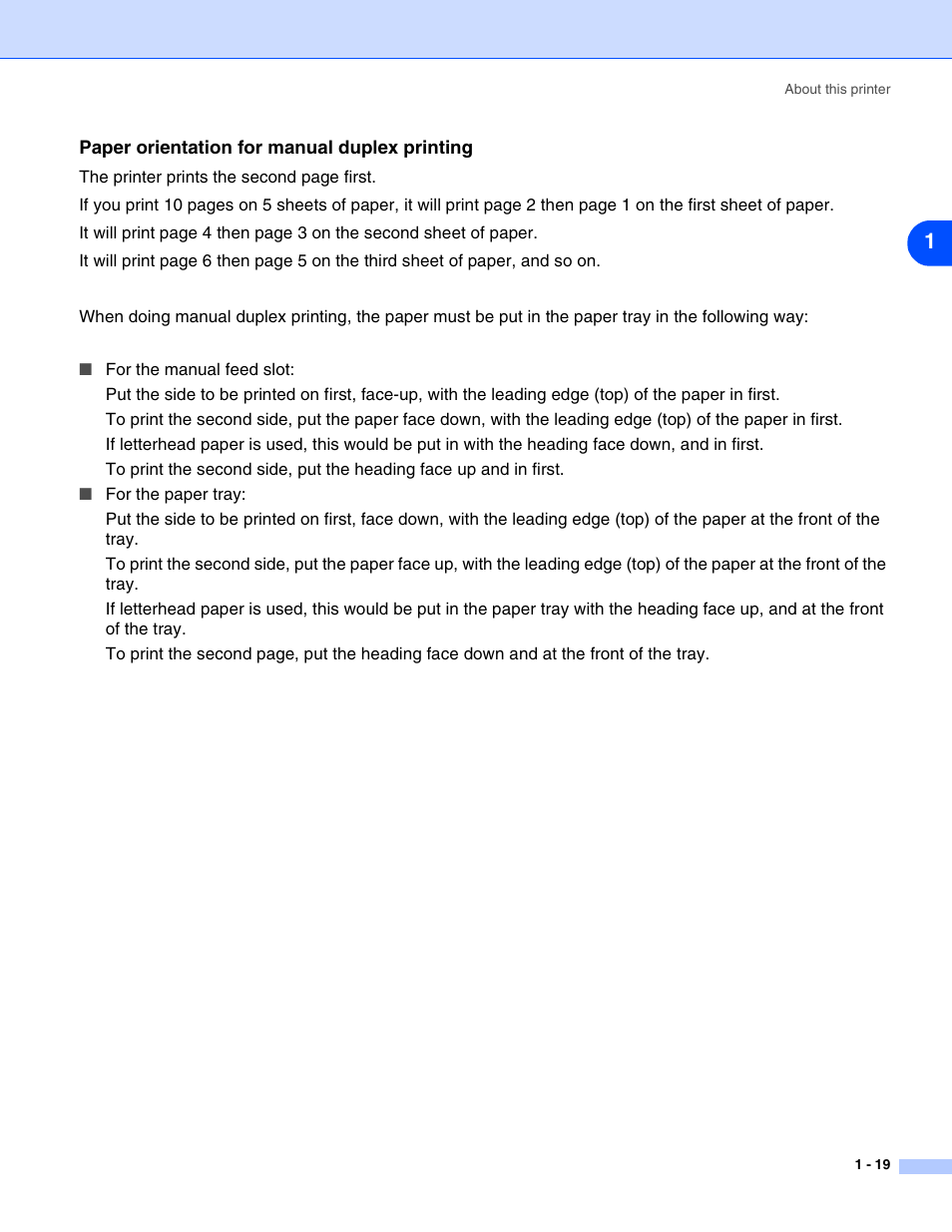 Paper orientation for manual duplex printing, Paper orientation for manual duplex printing -19 | HP 2070N User Manual | Page 26 / 109