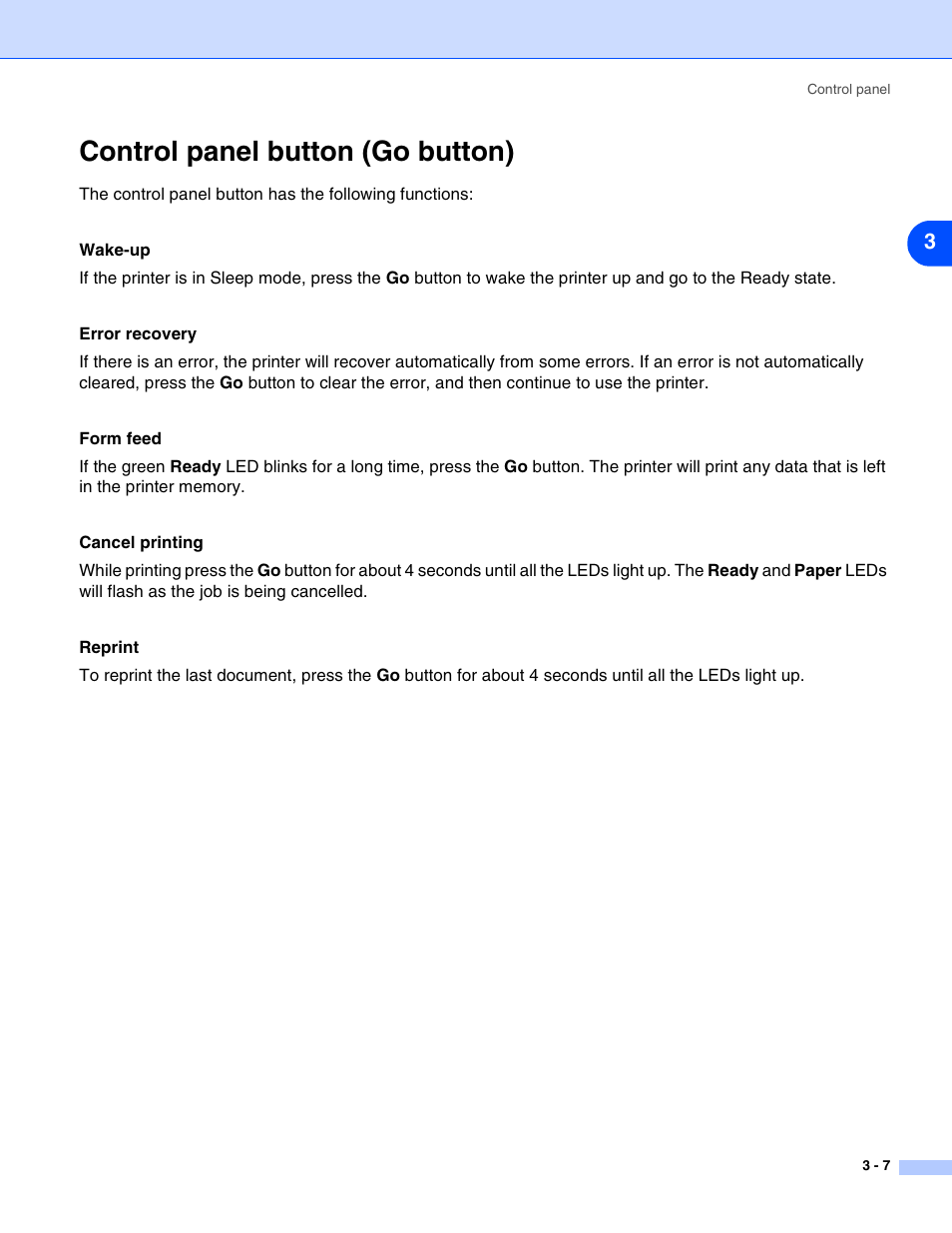 Control panel button (go button), Control panel button (go button) -7 | HP 2070N User Manual | Page 50 / 109