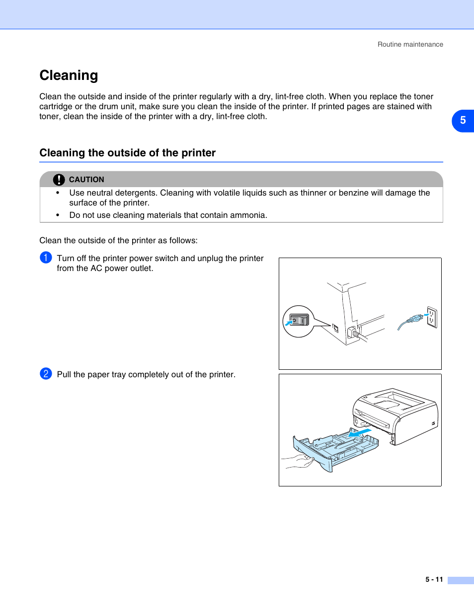 Cleaning, Cleaning the outside of the printer, Cleaning -11 | Cleaning the outside of the printer -11 | HP 2070N User Manual | Page 67 / 109