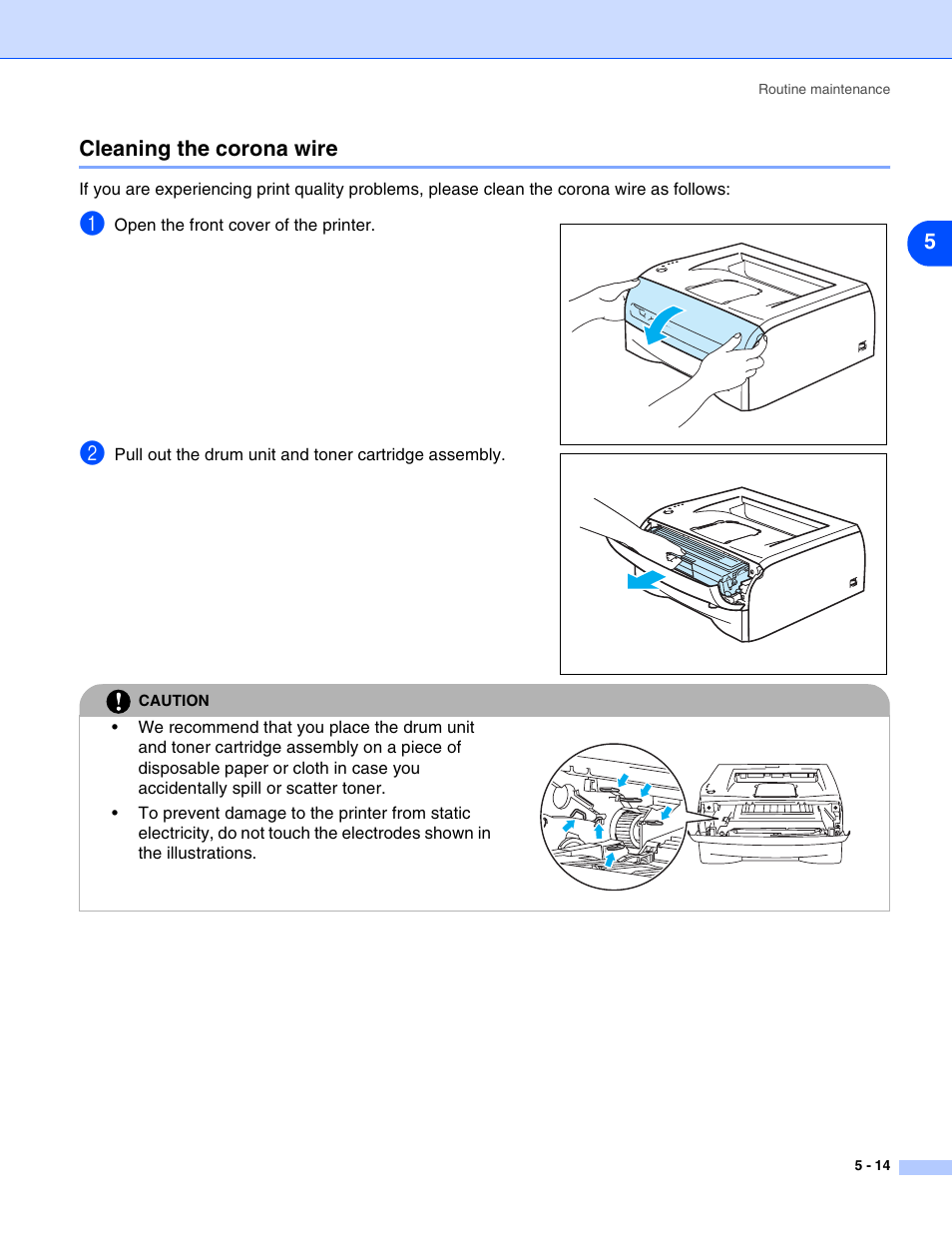 Cleaning the corona wire, Cleaning the corona wire -14 | HP 2070N User Manual | Page 70 / 109