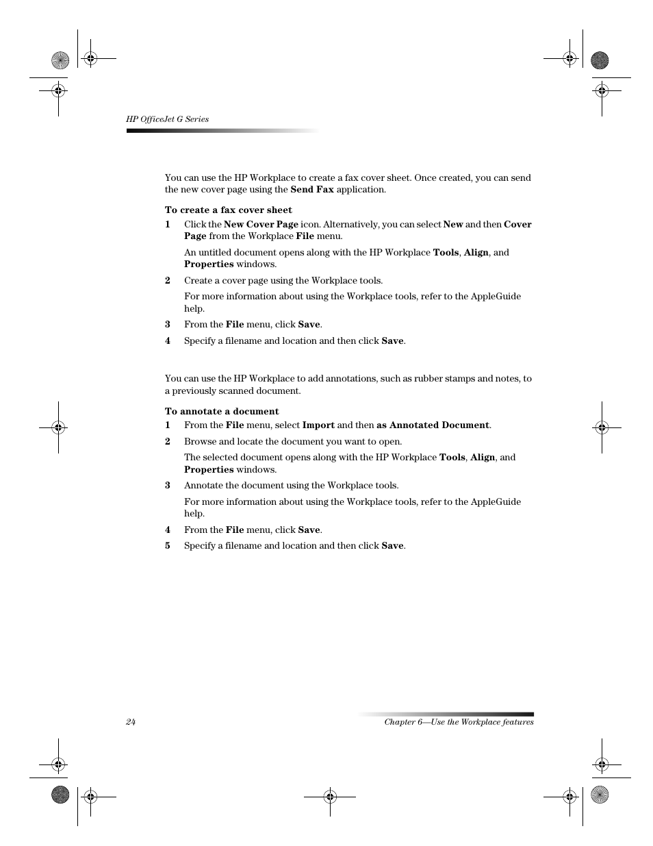 Create a fax cover page, Annotate documents | HP C6734A User Manual | Page 28 / 58