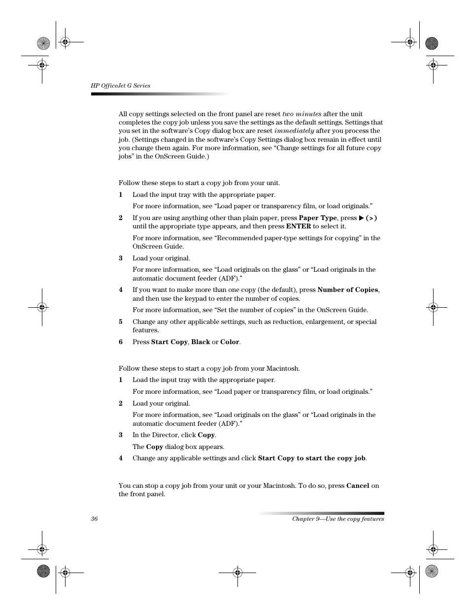 Stop copying | HP C6734A User Manual | Page 40 / 58