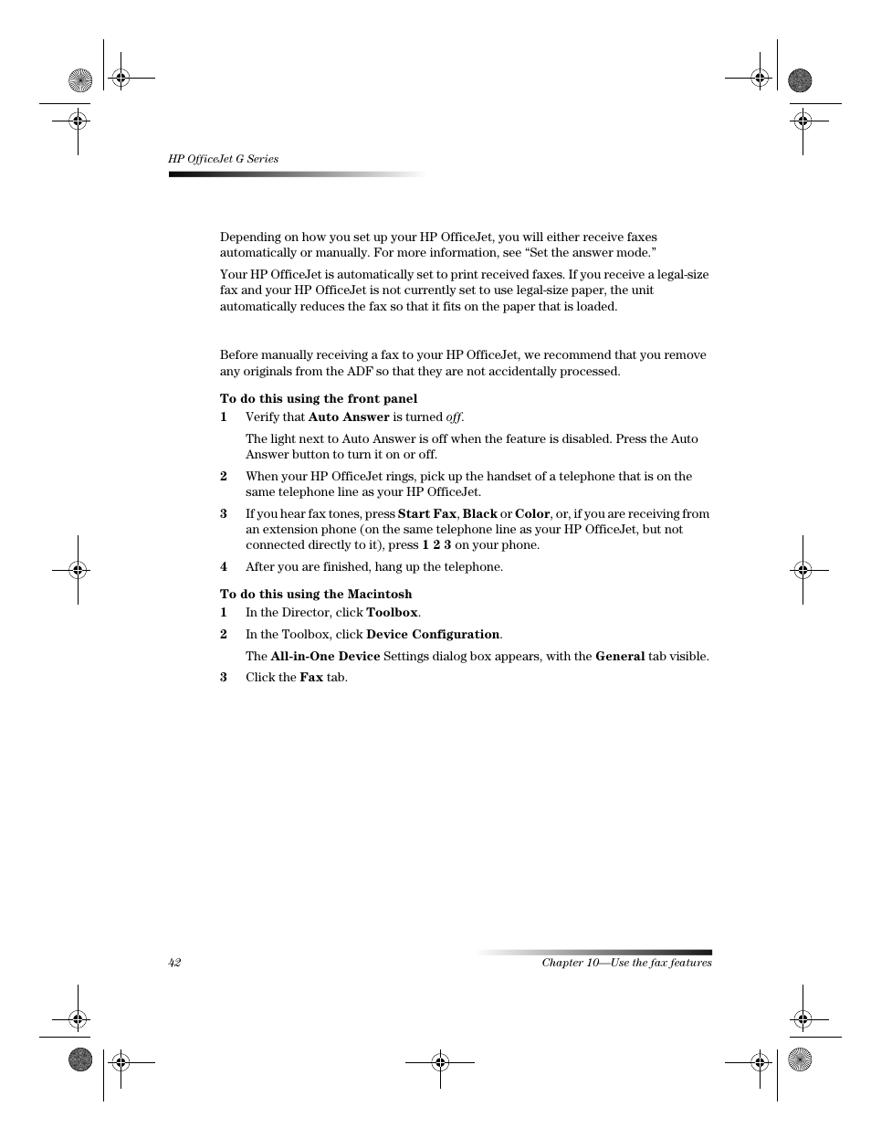 Receive a fax | HP C6734A User Manual | Page 46 / 58