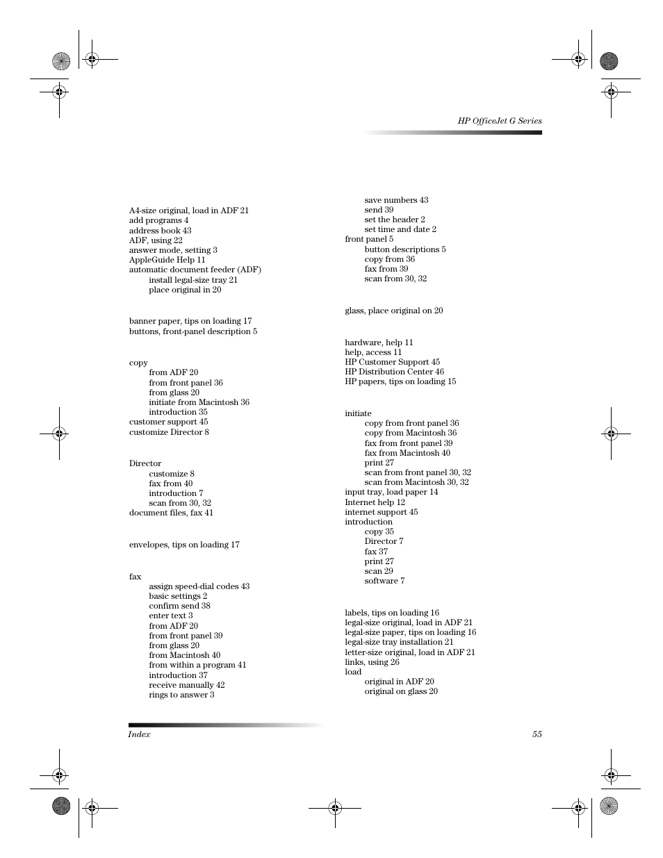 Index | HP C6734A User Manual | Page 55 / 58