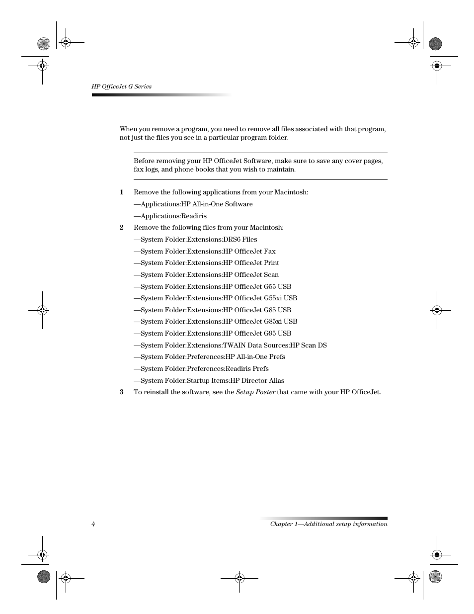 Remove and reinstall your hp officejet software | HP C6734A User Manual | Page 8 / 58