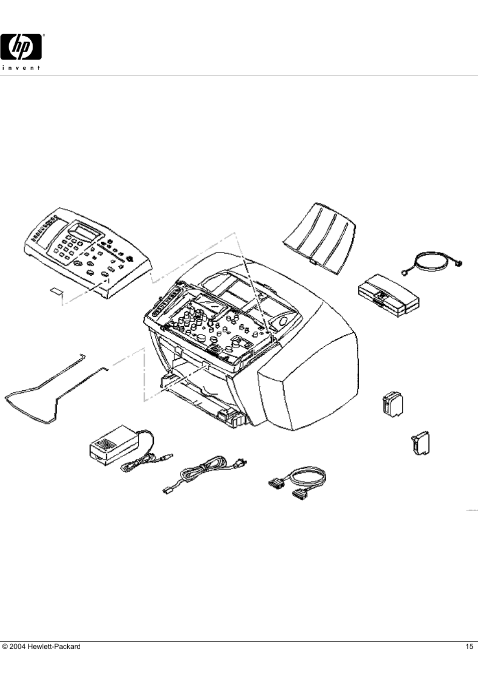 Officejet t65, Hp parts reference guide, Main assembly locator | HP C5374-60004 User Manual | Page 15 / 31