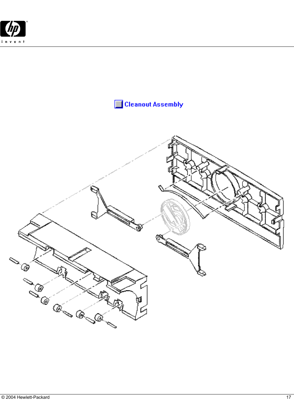 Officejet t65, Hp parts reference guide, Cleanout assembly | HP C5374-60004 User Manual | Page 17 / 31