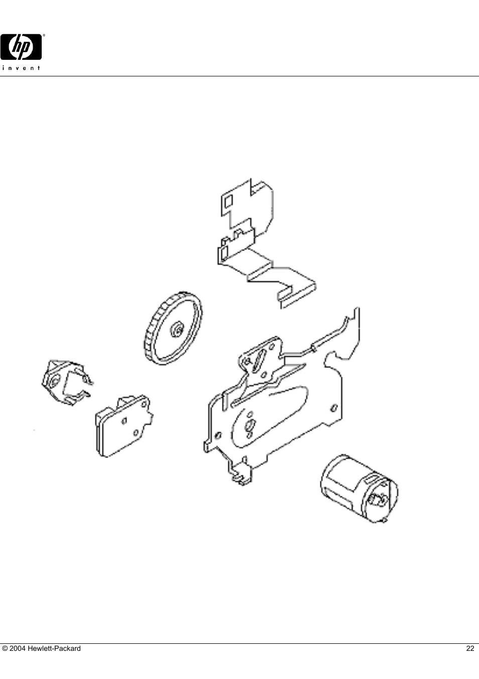 Officejet t65, Hp parts reference guide, Paper drive motor assembly | HP C5374-60004 User Manual | Page 22 / 31
