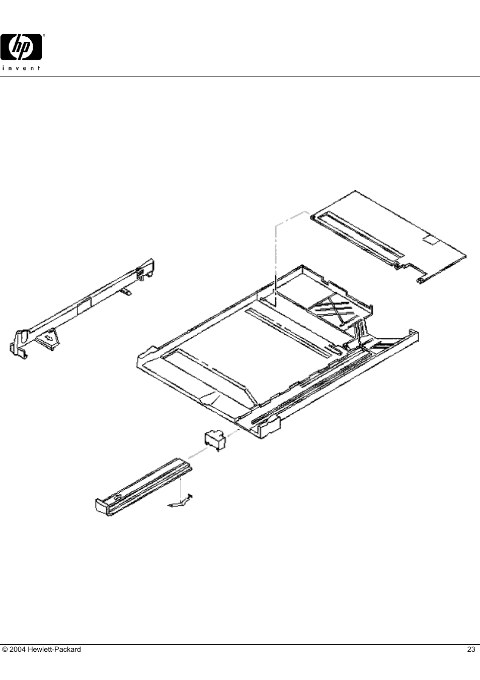Officejet t65, Hp parts reference guide, Paper tray assembly (1 of 2) | HP C5374-60004 User Manual | Page 23 / 31