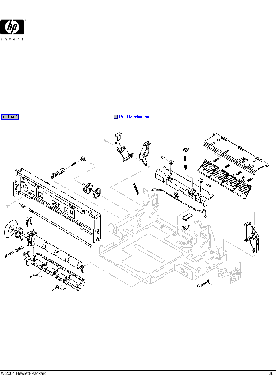 Officejet t65, Hp parts reference guide, Print mechanism (2 of 2) | HP C5374-60004 User Manual | Page 26 / 31