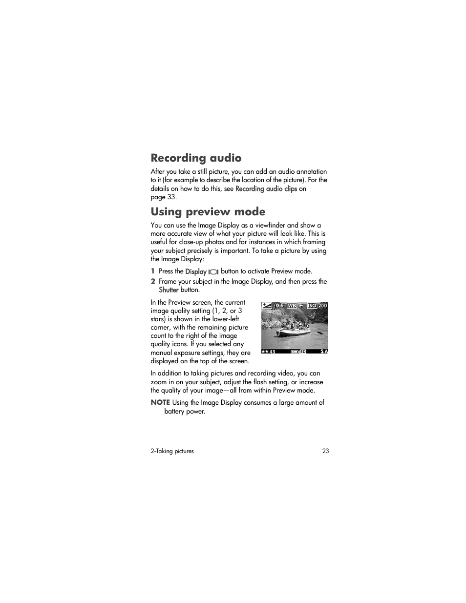 Recording audio, Using preview mode | HP 720 Series User Manual | Page 23 / 88
